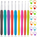 Vodiye 23 PCS Crochet Hooks, Ergonomic Handle Crochet Hooks Set for Arthritic Hands, Comfortable Smooth Crochet Needles Extra Long  Knitting Needles with Stitch Markers, Rubber, Multicolor