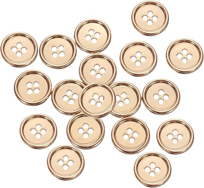 HARFINGTON 20pcs Metal Sewing Button, 18mm 4-Hole Round Suit Shirts Coats Clothes Sewing Buttons for Decoration Craft, Gold