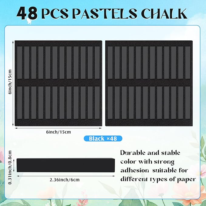 48 Pcs Soft Chalk Pastels Set Soft Pastel for Artists Square Sketch Chalk Non-toxic Artist Pastel Sticks for Professional Artists Students and Art Lovers(Black,60×8×8mm)