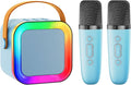 Mini Karaoke Machine Speaker for Kids Adults,Portable Bluetooth with 1-2 Wireless Microphones,Christmas Birthday Gifts Toys Girls Boys Ages 4, 5, 6,7, 8,9,10,11,12+ Years Old Toddler (Blue - 2 Mic)