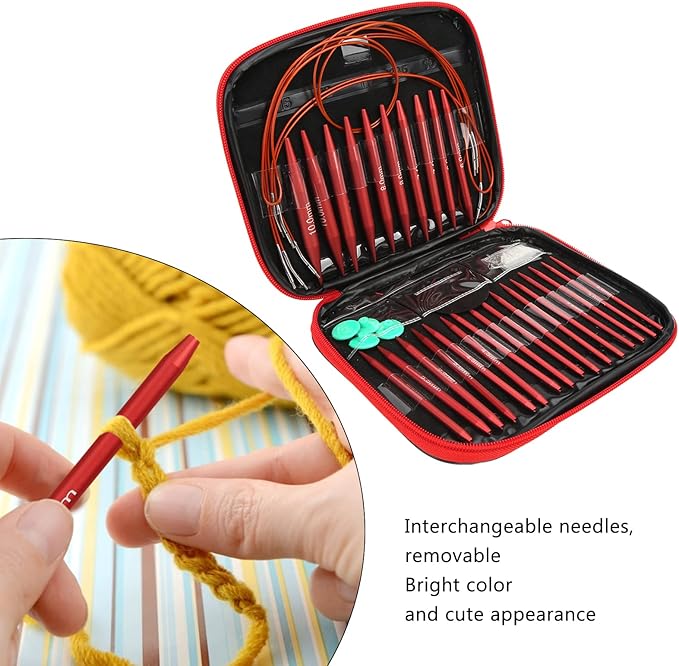 Fayelume Interchangeable Knitting Needles, Circular Knitting Needles Set, with Storage Case and Extension Cable Knit, for Beginners, 3 MM to 10 MM