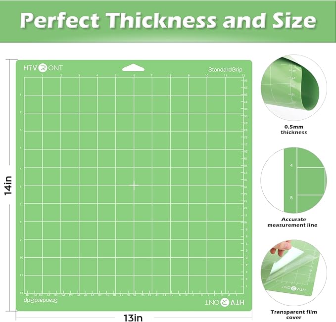 HTVRONT Standard Grip Cutting Mats- 2 Pack 12x12 Compatible with Cricut Maker 3/Maker 4/Maker/Explore 3/4/Air 2/One, Standard Adhesive Sticky Green Cutting Mat Replacement Accessories