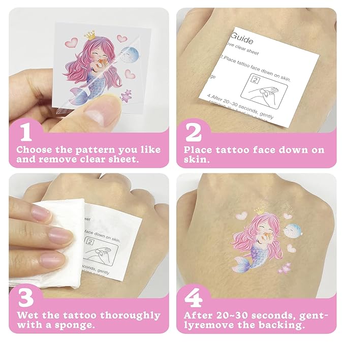 104 PCS Mermaid Temporary Tattoos for Kids Girls Birthday Decorations, Mermaid Fake Temp Tattoos Party Favors for Under The Sea Party Decorations Supplies