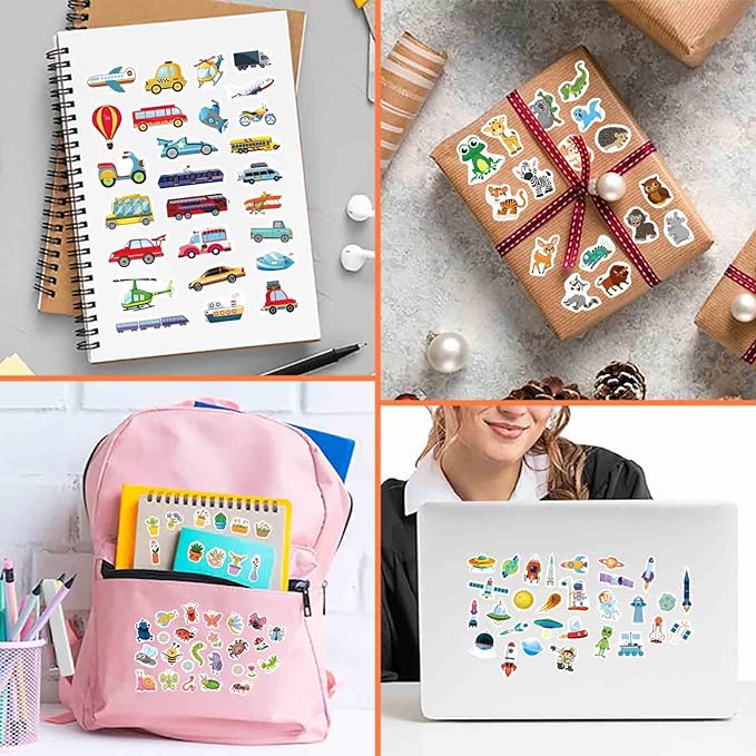 32 Sheets Stickers for Kids, 850 PCS + Cute Stickers Variety Pack for Kids, 16 Different Theme with Sea, Animal, Food, Dessert, Space, Fruit, Flowers, Cars and More
