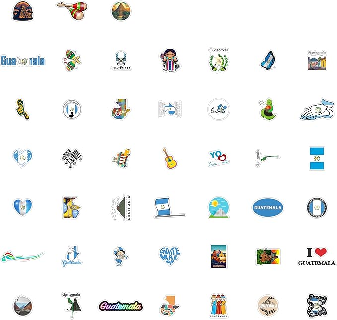 BulbaCraft Guatemala Stickers for Water Bottle and Laptop - Guatemala Party Supplies & Decorations, Waterproof Vinyl Decals, Guatemalan Flag and Culture Stickers, Gifts for Women & Men