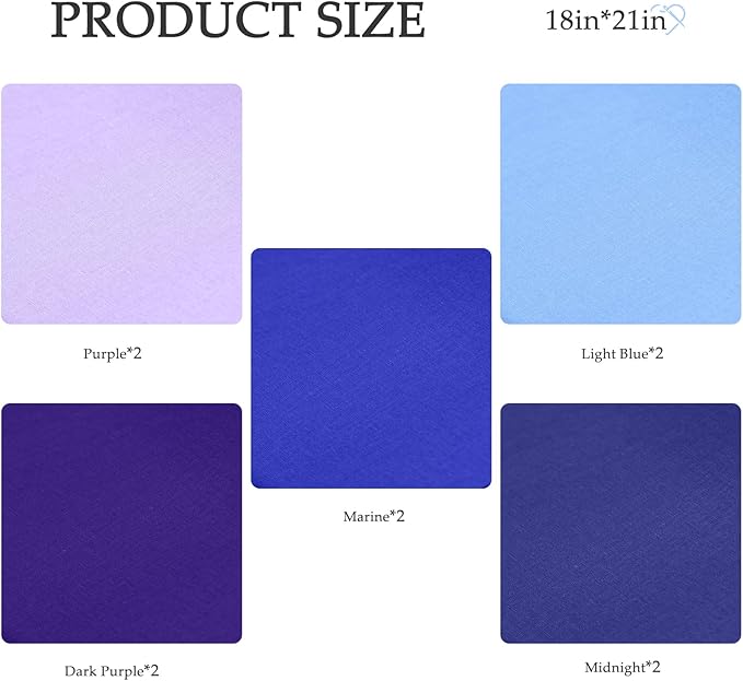 10 Pieces 18 x 21 Inches Cotton Fabric Precut Quilting Fabric Bundles Solid Colors Layer Cakes Quilt Material for DIY Craft Sewing Embroidery (Bule Purple)