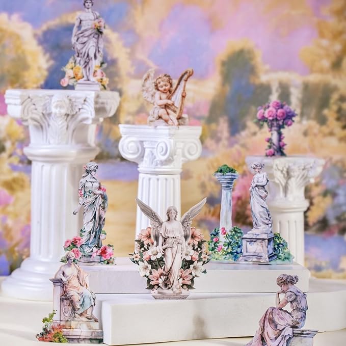 90 Pieces Roman Garden Statue Stickers, Aesthetic White Kraft Paper Decals for Scrapbooking, Bullet Journals, Planners, Vintage Angel Statue Landscape Creation Stickers for Adult DIY Crafts