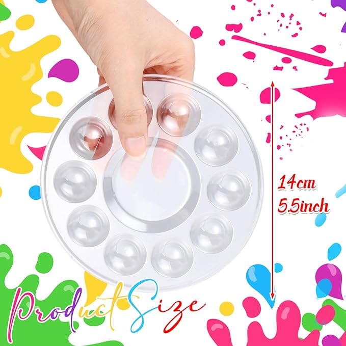 100 Pcs Paint Tray Palettes 5.5 in Clear Disposable Round Plastic Paint Palette Watercolor Craft Supplies for Art Class, Halloween Painting Party, DIY Craft, Birthday Party