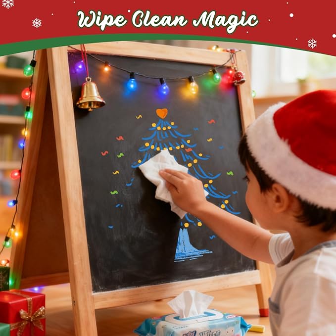 NewFamily Christmas Chalk Set for Kids(24 Pcs) – Washable Non-Toxic Colored Chalk with Coloring Sheets, for Chalkboard Blackboard Art, Creative Holiday Gift for Kids