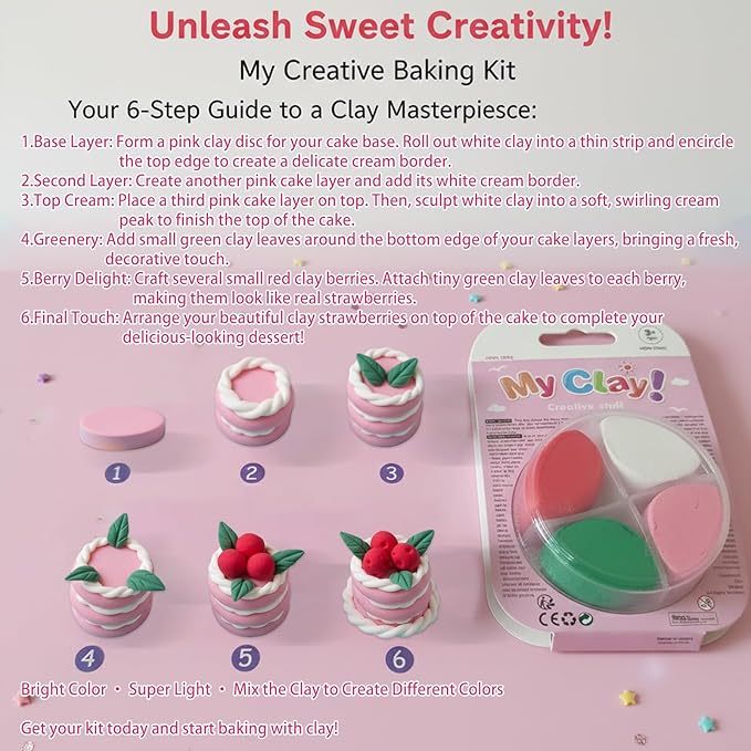 Air Dry Clay Kit for Kids, 12 Dessert Baking Modeling Clay for Kids, DIY Model Magic Clay with Tools and Tutorials, Soft&Non-Sticky, Safe&Non-Toxic Magic Clays,Creatible Art Crafts Toys Gifts