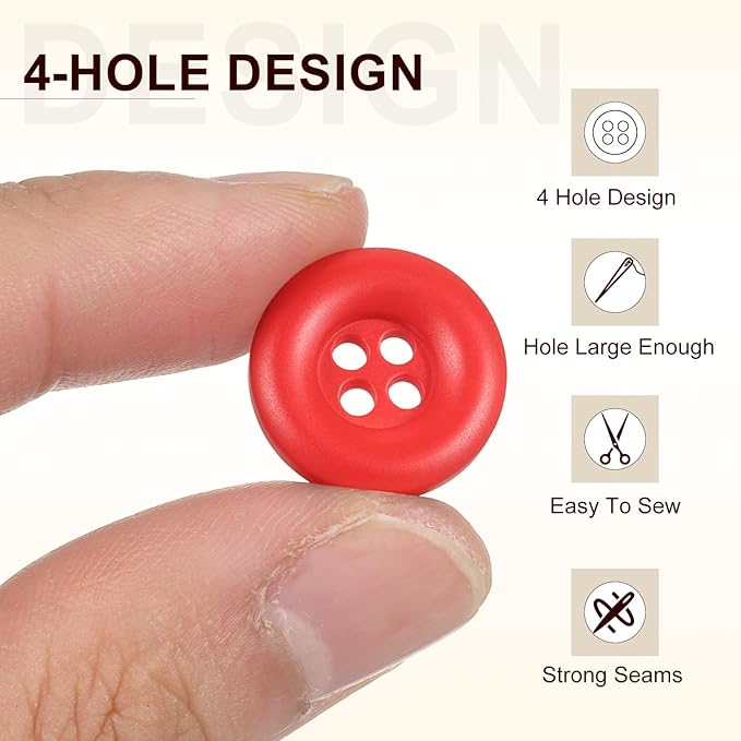 HARFINGTON 50pcs Sewing Button 18mm (11/16 Inch) 4 Holes Resin Thickened Round Crafting Replacement Buttons for Clothing DIY Crafts Decoration, Red