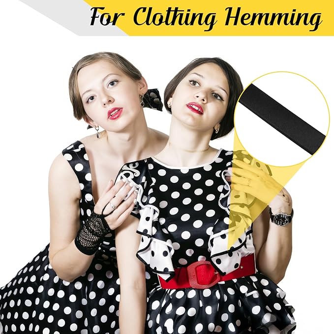 Double Fold Bias Tape, 1/2 Inch x 55 Yards Bias Binding Tape, Black Polyester Binding Tape for Sewing, Hemming, Quilting, Seaming, Fabric Piping, DIY Crafts