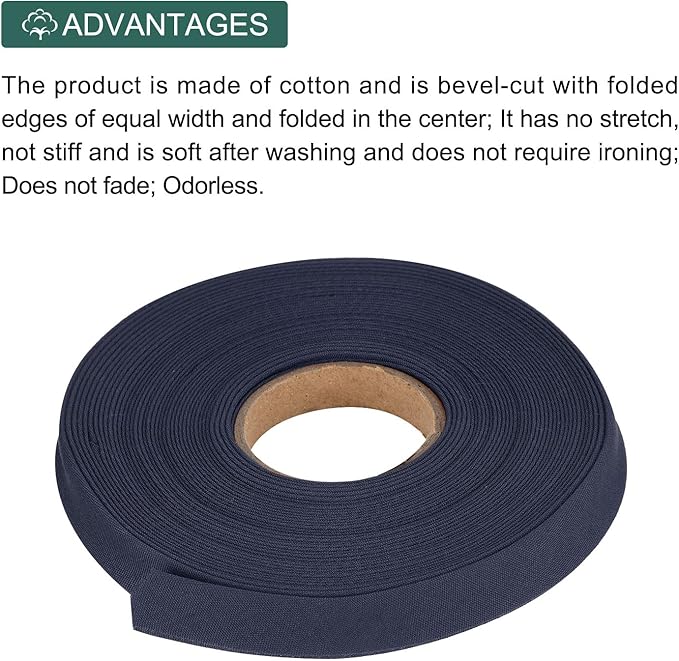 MECCANIXITY 1/2 Inch Double Fold Bias Tape Polyester Continuous Bulk Bias Tape for Sewing,Seaming Quilting Hemming Binding Crafts (Navy Blue 10 Yards)