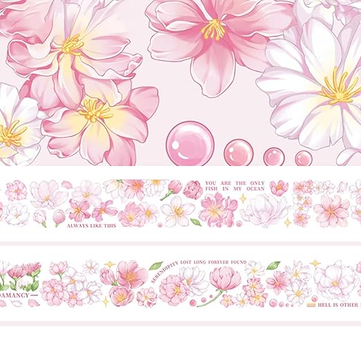 1Roll Laser Flower Wide PET Tape, Floral Decorative Transparent Tape Adhesive Crafts Tapes for DIY Journals Planners Scrapbook Supplies