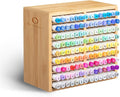 Ohuhu Bamboo Marker Organizer, Wooden Desktop Storage Hold 126 Markers, Pens, Pencils, Art Brushes Stationary Organizer Pencil Holder with 18 Compartments for Home, Classroom, Office Decor