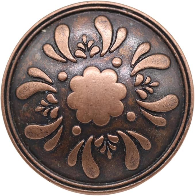 Antique Copper Metal Shank Buttons - 12 Pcs - 3 Size Options - Floral Round Metal Shank Buttons Vintage for Men Women Blazer Coat Uniform Shirt Suit and Jacket Sewing Craft DIY N21503