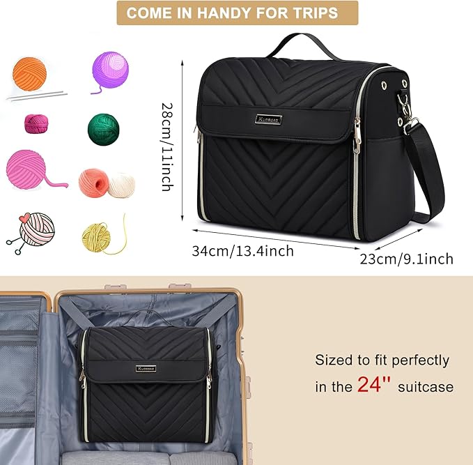 Crochet Bag with Hanging Hook - Portable Yarn Storage Bag, Large Capacity Door Room Essentials Travel Organizer for Crochet Hooks, Crochet Accessories, Black