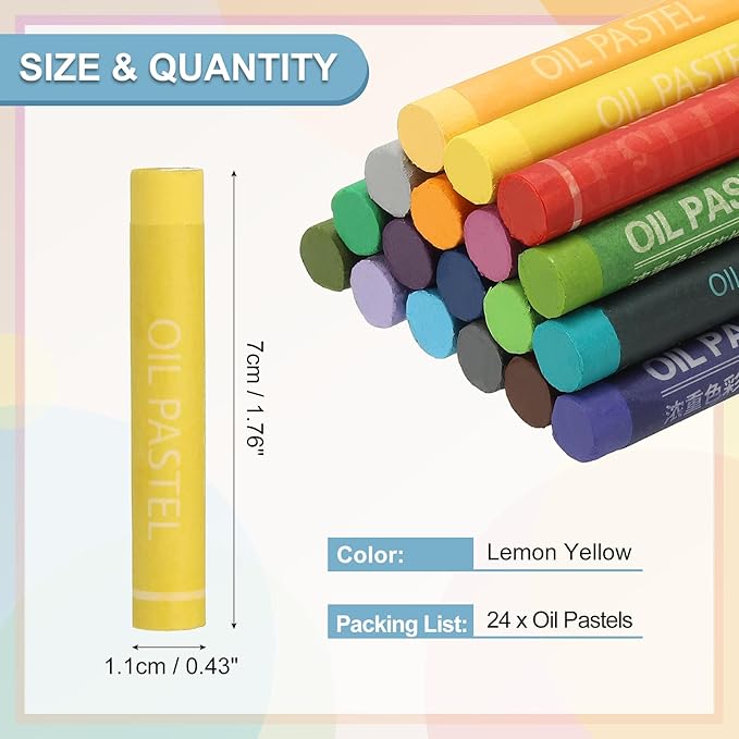 PATIKIL Lemon Yellow Oil Pastels, 24Pcs Soft Oil Crayons Creamy Pastels Stick Art Supplies for Art Painting Drawing Blending Graffiti for Drawing Beginners Artists