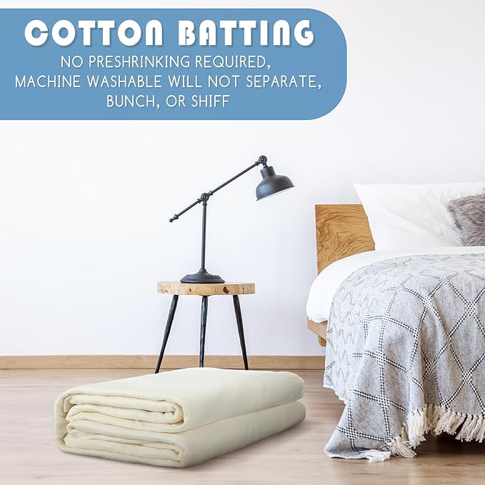 Peryiter 2 Pcs Quilt Batting King Size 120 x 120 Inch Cotton Poly Filling Fabric Warm Medium Weight Batting Roll for Upholstery Stuffing Blankets and Quilting, Sewing, Craft Supplies
