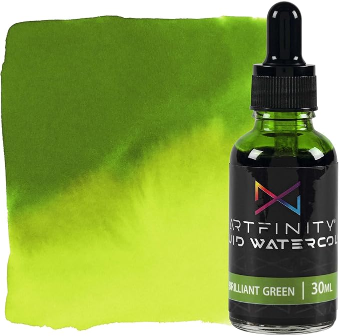 Liquid Watercolor Paint 30 ml Bottle, Brilliant Green - Vibrant Dye-Based Liquid Watercolor w/Glass Pipette, Fast-Drying, Fine Art Paint for Calligraphy, Airbrushing & Traditional Art