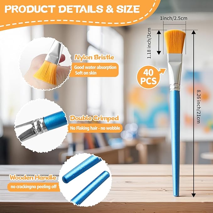 40 Piece Flat Paint Brushes,1 Inch Craft Paint Brushes, Large Acrylic Paint Brush for Watercolor, Oil Painting, Acrylic,Big Paint Brush for Oil Paint and Body Painting Crafts, Rock Painting