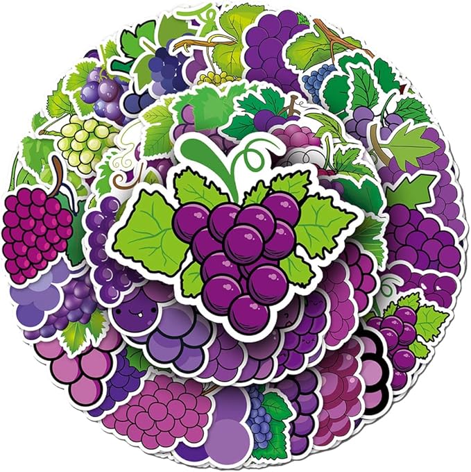 Purple Grape Stickers for Teens Boy Girls|50 Pcs|Waterproof Vinyl Stickers for Laptop Computer Phone Tablet Luggage Flasks Notebook Scrapbook Water Bottle,Cartoon Fruit Stickers Decals Pack(Grape)