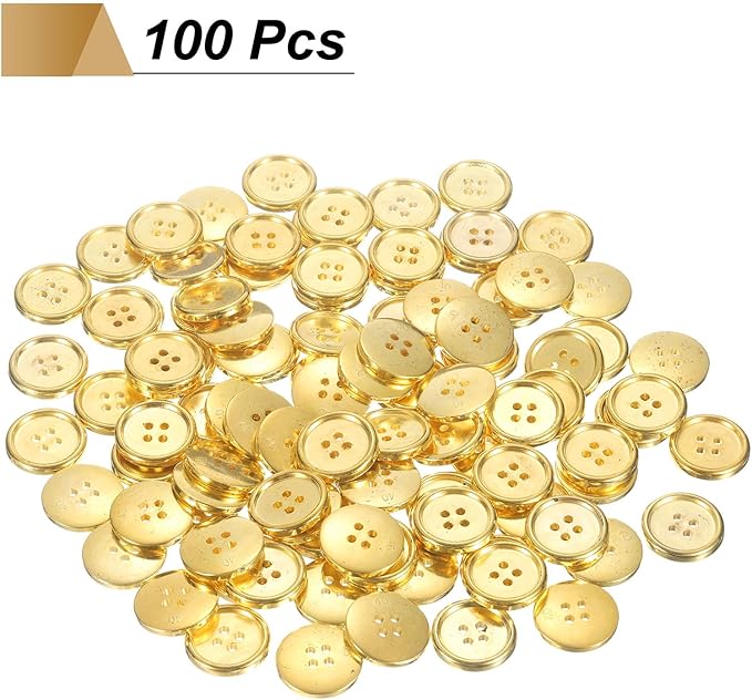 HARFINGTON 100pcs 40L Plastic Sewing Buttons 25mm 1" 4-Hole Round Replacement Craft Button for Coats Sewing Clothing and DIY, Gold