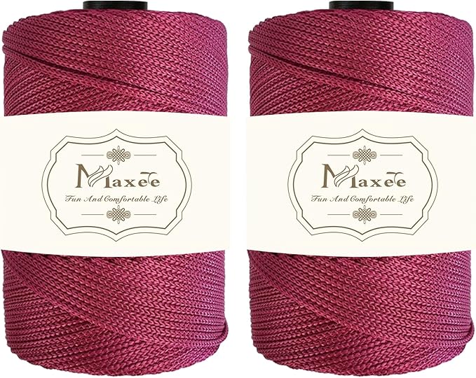 Maxee Premium Polyester Macrame Cord 3 mm × 218 yd (2 Pack),3mm 100% Polypropylene Macrame Cord,Ideal for Crochet, Wall Hangers, Bags, Rugs & DIY Crafts(Wine Red)