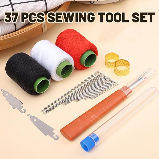 37PCS Sewing Tool Set, Needles Thread Hand Repair Tools, Multi-Purpose Needle and Thread Kit, Portable DIY Hand Made Craft Set, Sewing Working Kit for Beginners, Sew Supplies Gifts (34 Pcs)