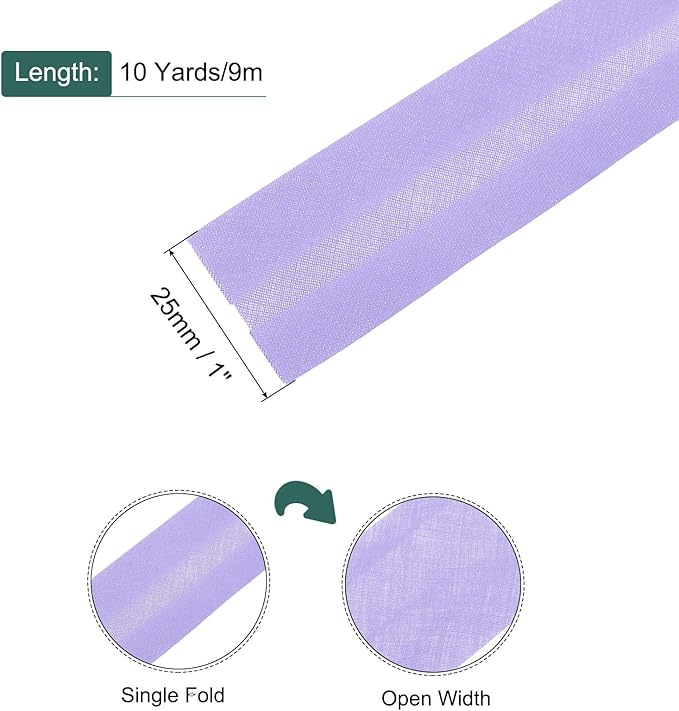 MECCANIXITY 1 Inch Single Fold Bias Tape Polyester Continuous Bulk Bias Tape for Sewing,Seaming Quilting Hemming Binding Crafts (Light Purple 10 Yards)
