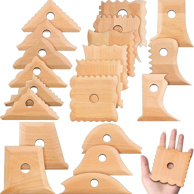 GlikCeil 20 Pieces Pottery Ribs Pottery Tools Pottery Foot Shaper Tools Pottery Trimming Tools Clay Texture Ribs Solid Beech Wood Pottery Ribs for Carving Clay Molds Clay Ceramics