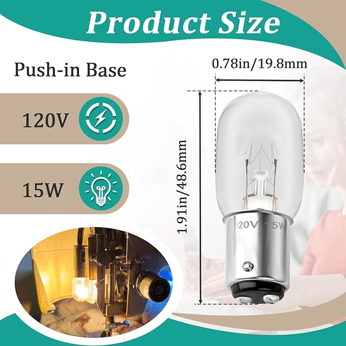 4 Pcs 15W 120V Sewing Machine Light Bulb - Incandescent Bulb Compatible with Kennmore and More Sewing Machine Replacement Bulbs 15 W with Push-in Base（White New