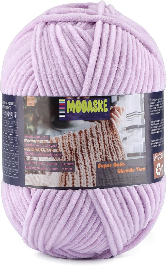 Fluffy Chenille Yarn for Crocheting - Baby Blanket Yarn for Knitting - Velvet Yarn for Amigurumi Crochet, Ultra Soft Yarns Weight Per Roll 200g/7oz, Length 240m/262yard