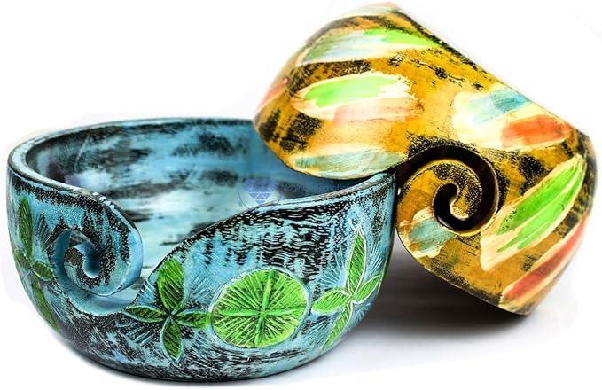 Nagina International Exquisite Premium Yarn Ball Storage Bowls | Hand Painted Lovely Decor Yet Functional Yarn Dispenser (Small ( 6 x 3 x 6 Inches), Tri-Yellow)