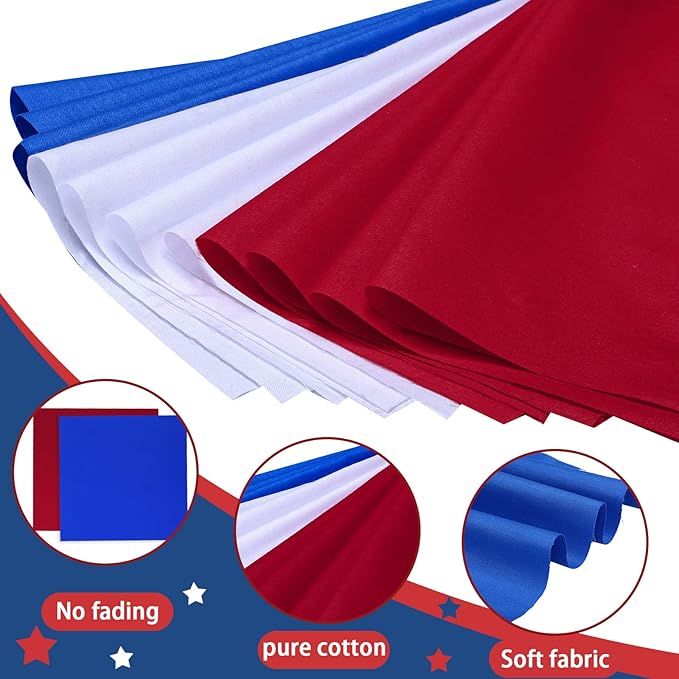 Buryeah 100 Pieces 10 x 10 Inches Cotton Fabric Squares Precut Quilting Fabric Bundles Solid Colors Layer Cakes Quilt Material for DIY Craft Sewing Embroidery(Red, White, Blue)