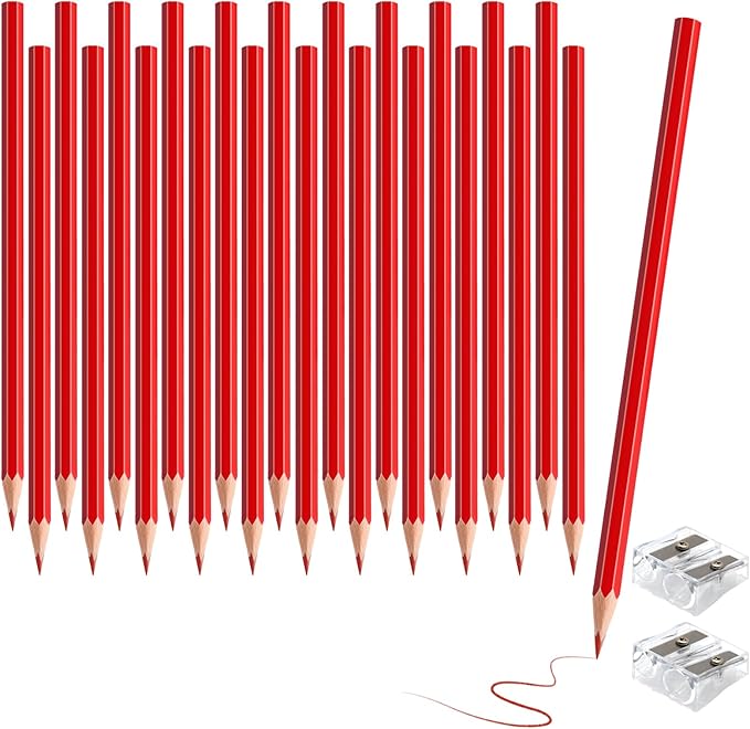 24 PCS Red Colored Pencils, Pre-sharpened Professional Wooden Art Pencils Set for Artists Painting | Premium Drawing Sketching Supplies (Red)
