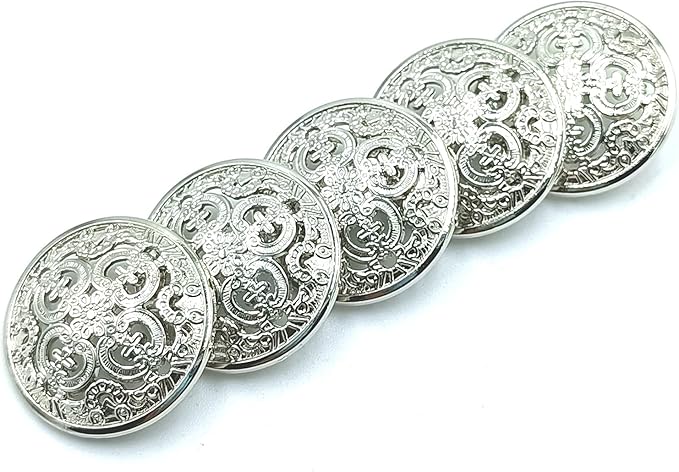 24pcs Buttons Antique Silver Color Round Shape Flower Pattern Metal Buttons for Blazers, Suits, Jackets DIY Crafts Sewing Decorations Accessory Supplies 25mm