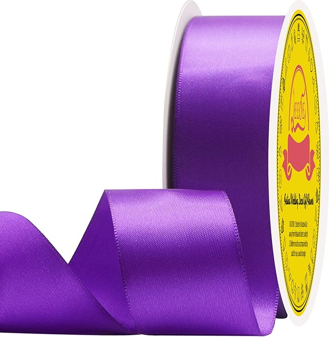 Double Face Purple Satin Ribbon 1-1/2 inch X 50 Yards Polyester Purple Ribbon for Gift Wrapping Very Suitable for Weddings Party Invitation Decorations and More