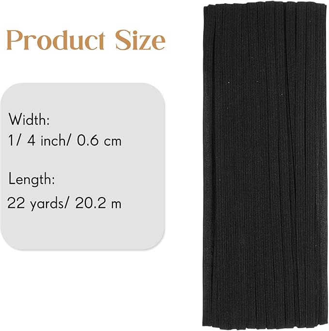 Shappy Elastic for Sewing Knit Elastic Band(1/4 Inch X 22 Yards, Black)