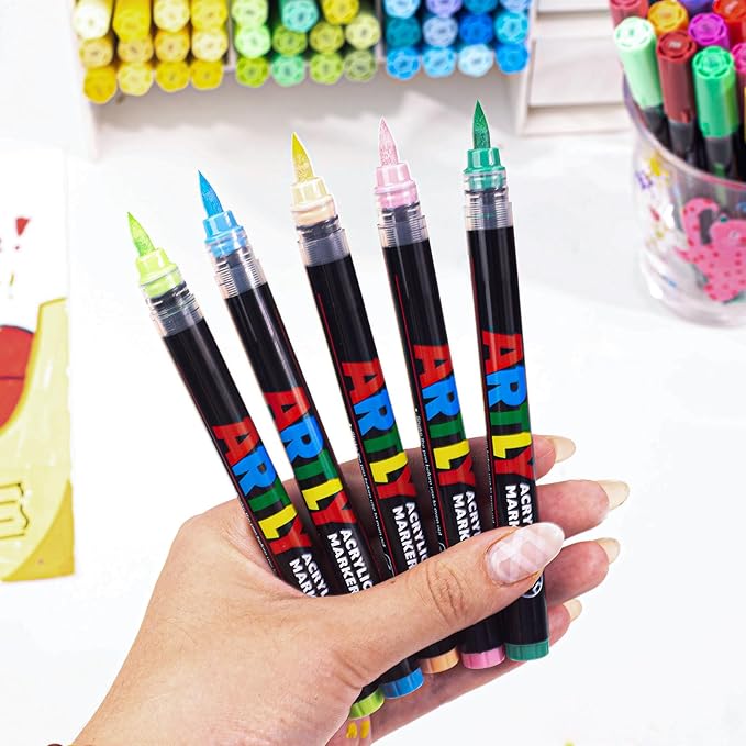 Acrylic Paint Markers, Acrylic Paint Pens, Fabric Markers for Textile, Rock, Glass, Wood, Paper, Ceramic, Canvas DIY Art Supplies Kit for Kids and Adults (72)