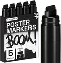 ARTISTRO 5 Black Paint Pen for Glass Marking, Rock Painting, Ceramic, Wood, Tire, Fabric, Metal, Canvas - Set of 5 Acrylic Paint Markers Water-based - Jumbo Tip