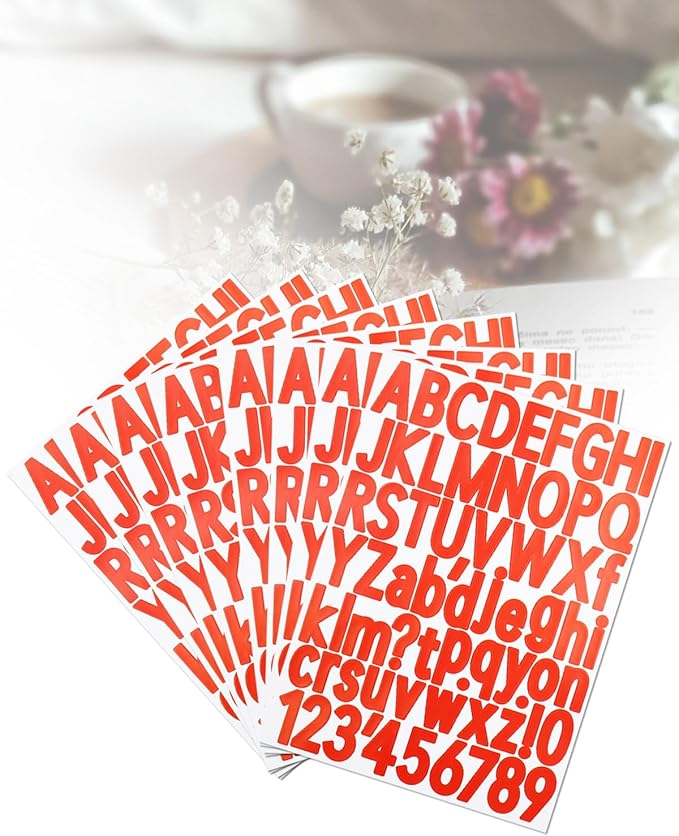 1.5 Inch Letter Stickers, 544 Pieces Alphabet Number Symbol Stickers for Scrapbooking, Sign, Water Bottle, Self-Adhesive Vinyl Letter Sticker Decals for Arts&Crafts - 8 Sheets,Red