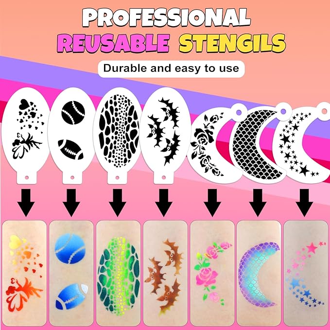 Drawdart Professional Face Painting Kit for Kids Adults, Large Split Cake Face Paint Palette with Glitters, One Stroke Non-Toxic Rainbow Face Body Makeup Kit for Festival, Party & Cosplay Makeup