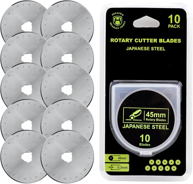 HEADLEY TOOLS 45mm Rotary Cutter Blades 10 Pack Fits Olfa, Fiskars, Replacement Rotary Blade for Arts Crafts Quilting Scrapbooking Sewing, Sharp and Durable