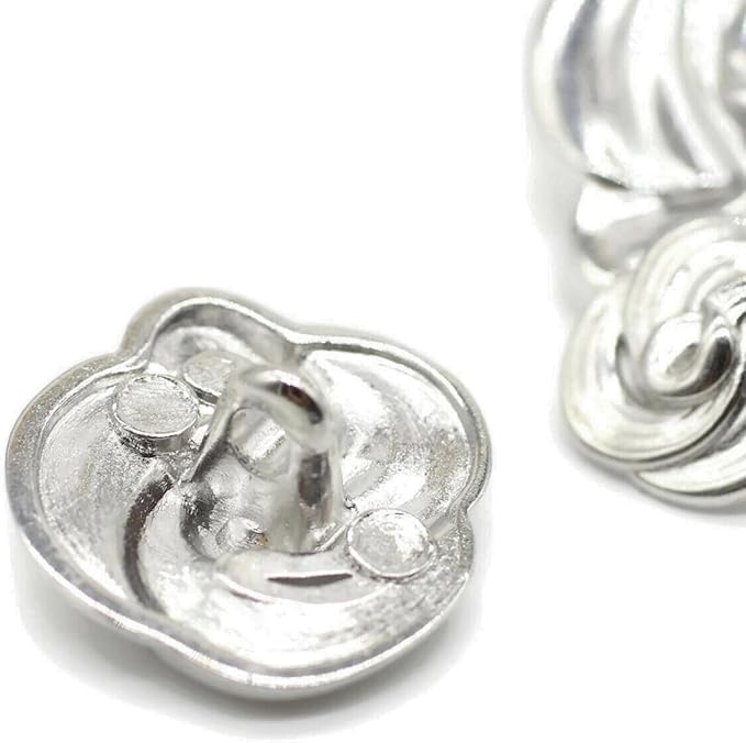 Floral Silver Metal Shank Buttons - 12 Pcs - 3 Size Options - Luxury Floral Round Wave Metal Shank Buttons for Men Women Blazer Coat Uniform Shirt Suit and Jacket Sewing Craft DIY N7502