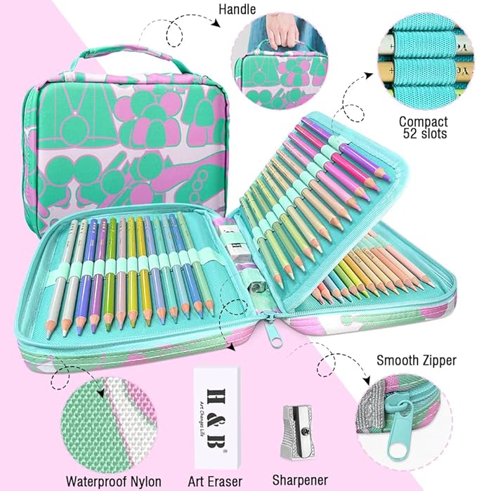 LBW Macaron Pastel Colored Pencils with Coloring Book, Eraser, Sharpener, Set of 50 Soft Core Artists Professional Color Pencils for Adults Kids Beginners