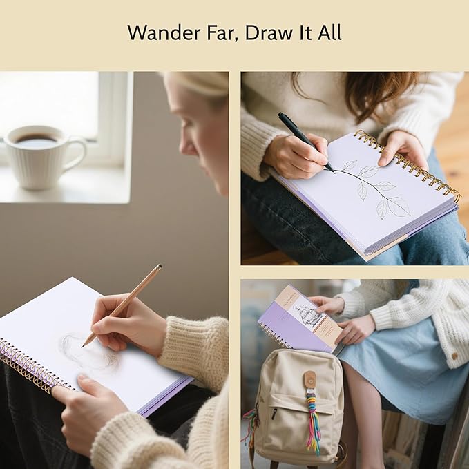 Yoment 5.5" x 8.5" Sketch Book, Small Sketchbook for Drawing, 100 Sheets(68 lb/100gsm) Hardcover Spiral Sketch Pad for Kids with Pencil Art Sketchbook Drawing Paper Pad Book for Adults Artists,Purple