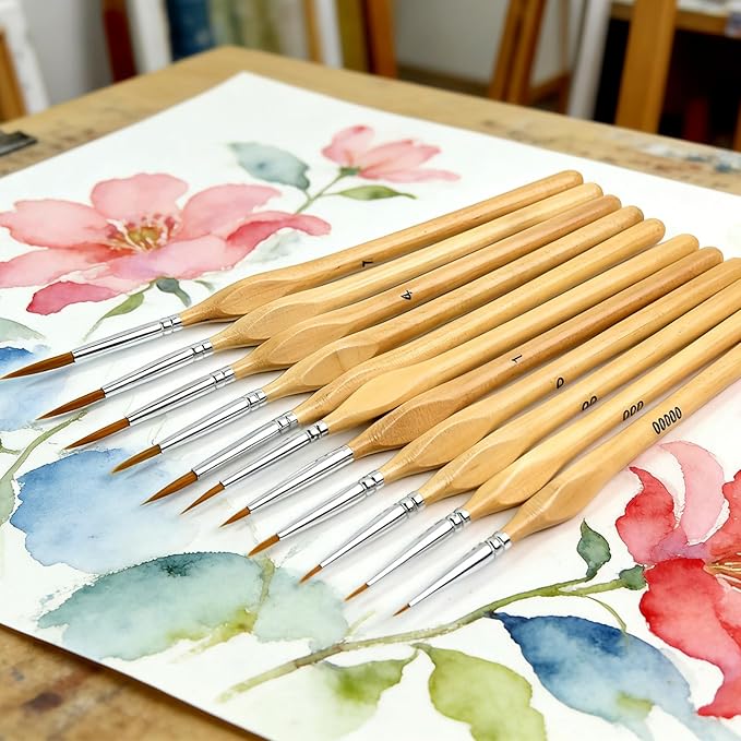 11 Pcs Miniature Paint Brush Set,Small Brushes for Fine Detail & Art Painting Brushes for Acrylic, Watercolor, Oil, Models,Face, Paint by Number, Figurine Crafts