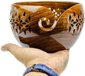 Nagina International Rosewood Crafted Wooden Yarn Storage Bowl With Carved Holes & Drills | Knitting Crochet Accessories (Large)