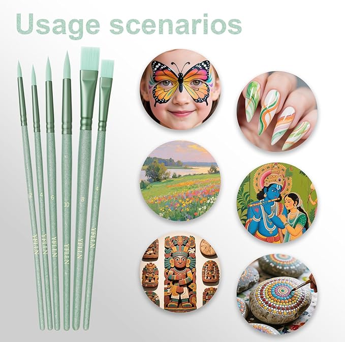 Paint Brushes Set for Acrylic Painting,Watercolor Brushes Painting Brush Nylon Hair Brushes for Acrylic Oil Watercolor Canvases Rock Body Face Nail Miniature Detailing Drawing Art Supplies(Green)